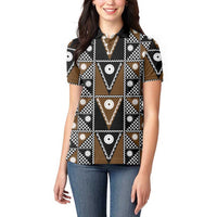 Fiji Brown Masi Pattern Women Polo Shirt Fijian Tapa