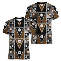 Fiji Brown Masi Pattern Women V-Neck T-Shirt Fijian Tapa