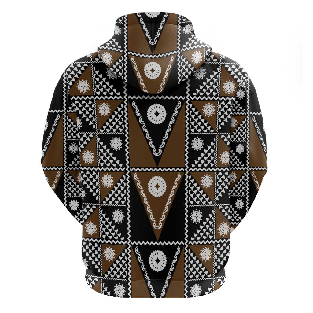 Fiji Brown Masi Pattern Zip Hoodie Fijian Tapa