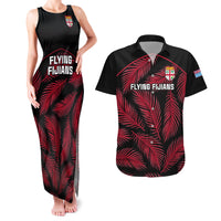 Fiji Rugby Couples Matching Tank Maxi Dress and Hawaiian Shirt Flying Fijians Red Palm Tree Version LT01 Black - Polynesian Pride