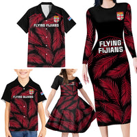 Fiji Rugby Family Matching Long Sleeve Bodycon Dress and Hawaiian Shirt Flying Fijians Red Palm Tree Version LT01 - Polynesian Pride
