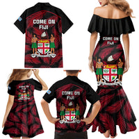 Fiji Rugby Family Matching Mermaid Dress and Hawaiian Shirt Flying Fijians Red Palm Tree Version LT01 - Polynesian Pride