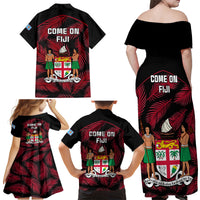 Fiji Rugby Family Matching Off Shoulder Maxi Dress and Hawaiian Shirt Flying Fijians Red Palm Tree Version LT01 - Polynesian Pride