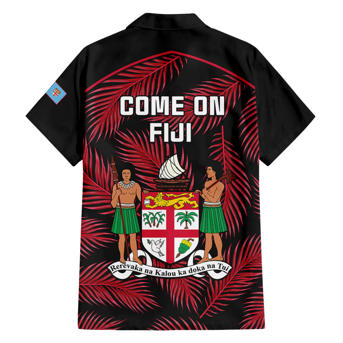 Fiji Rugby Family Matching Off Shoulder Short Dress and Hawaiian Shirt Flying Fijians Red Palm Tree Version LT01 - Polynesian Pride