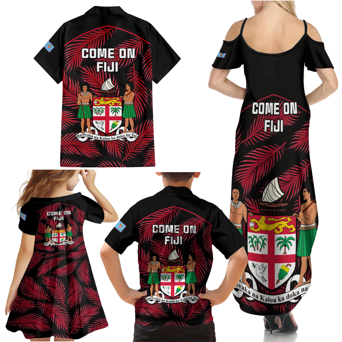 Fiji Rugby Family Matching Summer Maxi Dress and Hawaiian Shirt Flying Fijians Red Palm Tree Version LT01 - Polynesian Pride