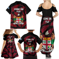 Fiji Rugby Family Matching Summer Maxi Dress and Hawaiian Shirt Flying Fijians Red Palm Tree Version LT01 - Polynesian Pride