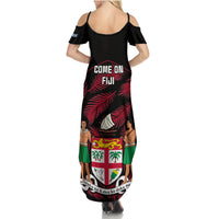Fiji Rugby Family Matching Summer Maxi Dress and Hawaiian Shirt Flying Fijians Red Palm Tree Version LT01 - Polynesian Pride