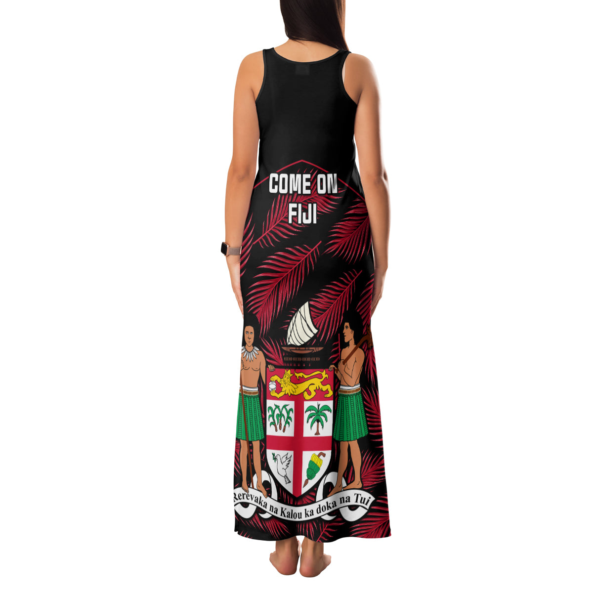 Fiji Rugby Family Matching Tank Maxi Dress and Hawaiian Shirt Flying Fijians Red Palm Tree Version LT01 - Polynesian Pride