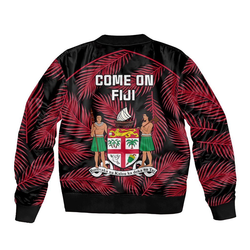 Fiji Rugby Sleeve Zip Bomber Jacket Flying Fijians Red Palm Tree Version LT01 - Polynesian Pride