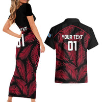 Custom Fiji Rugby Couples Matching Short Sleeve Bodycon Dress and Hawaiian Shirt Flying Fijians Red Palm Tree Version LT01 - Polynesian Pride