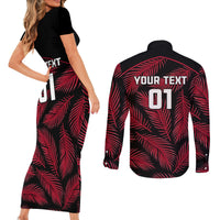 Custom Fiji Rugby Couples Matching Short Sleeve Bodycon Dress and Long Sleeve Button Shirts Flying Fijians Red Palm Tree Version LT01 - Polynesian Pride