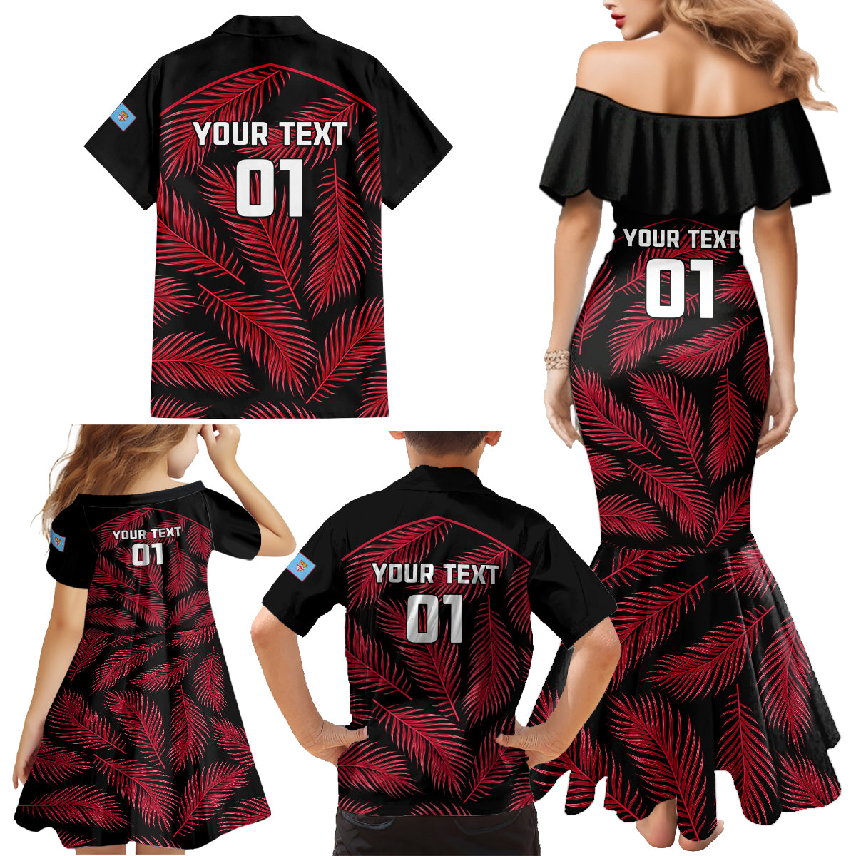 Custom Fiji Rugby Family Matching Mermaid Dress and Hawaiian Shirt Flying Fijians Red Palm Tree Version LT01 - Polynesian Pride