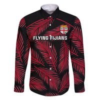 Custom Fiji Rugby Family Matching Mermaid Dress and Hawaiian Shirt Flying Fijians Red Palm Tree Version LT01 Dad's Shirt - Long Sleeve Black - Polynesian Pride