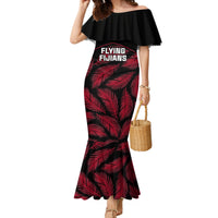 Custom Fiji Rugby Family Matching Mermaid Dress and Hawaiian Shirt Flying Fijians Red Palm Tree Version LT01 Mom's Dress Black - Polynesian Pride