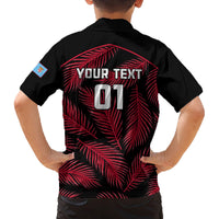 Custom Fiji Rugby Family Matching Off Shoulder Long Sleeve Dress and Hawaiian Shirt Flying Fijians Red Palm Tree Version LT01 - Polynesian Pride