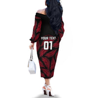 Custom Fiji Rugby Family Matching Off Shoulder Long Sleeve Dress and Hawaiian Shirt Flying Fijians Red Palm Tree Version LT01 - Polynesian Pride