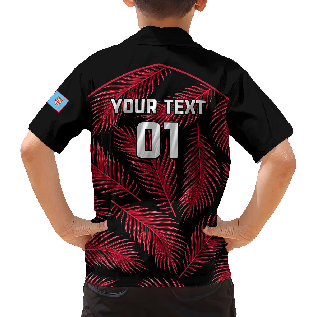 Custom Fiji Rugby Family Matching Off Shoulder Maxi Dress and Hawaiian Shirt Flying Fijians Red Palm Tree Version LT01 - Polynesian Pride