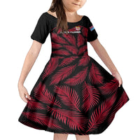 Custom Fiji Rugby Family Matching Off Shoulder Short Dress and Hawaiian Shirt Flying Fijians Red Palm Tree Version LT01 Daughter's Dress Black - Polynesian Pride