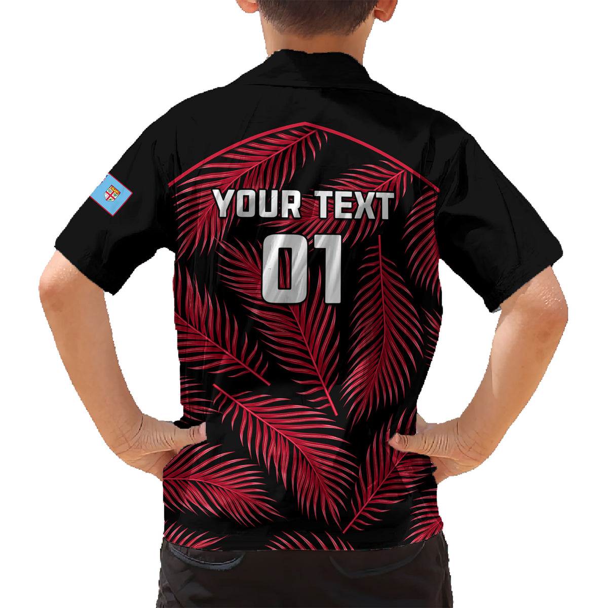Custom Fiji Rugby Family Matching Short Sleeve Bodycon Dress and Hawaiian Shirt Flying Fijians Red Palm Tree Version LT01 - Polynesian Pride