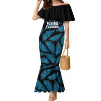 Fiji Rugby Family Matching Mermaid Dress and Hawaiian Shirt Flying Fijians Blue Palm Tree Version LT01 Mom's Dress Black - Polynesian Pride