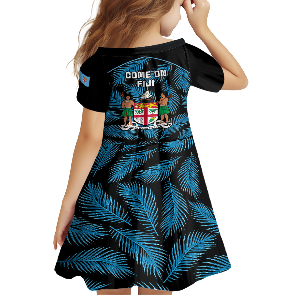 Fiji Rugby Family Matching Off Shoulder Maxi Dress and Hawaiian Shirt Flying Fijians Blue Palm Tree Version LT01 - Polynesian Pride