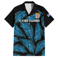Fiji Rugby Family Matching Off Shoulder Short Dress and Hawaiian Shirt Flying Fijians Blue Palm Tree Version LT01 Dad's Shirt - Short Sleeve Black - Polynesian Pride