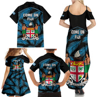Fiji Rugby Family Matching Summer Maxi Dress and Hawaiian Shirt Flying Fijians Blue Palm Tree Version LT01 - Polynesian Pride