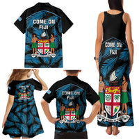 Fiji Rugby Family Matching Tank Maxi Dress and Hawaiian Shirt Flying Fijians Blue Palm Tree Version LT01 - Polynesian Pride