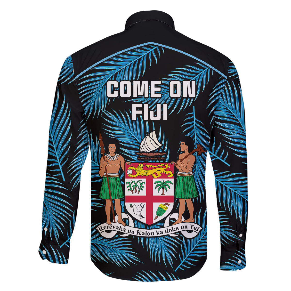 Fiji Rugby Family Matching Tank Maxi Dress and Hawaiian Shirt Flying Fijians Blue Palm Tree Version LT01 - Polynesian Pride