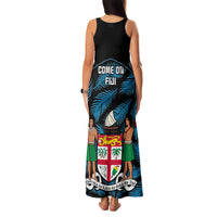 Fiji Rugby Family Matching Tank Maxi Dress and Hawaiian Shirt Flying Fijians Blue Palm Tree Version LT01 - Polynesian Pride