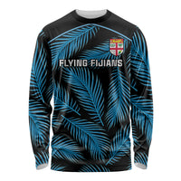 Fiji Rugby Long Sleeve Shirt Flying Fijians Blue Palm Tree Version LT01 Unisex Black - Polynesian Pride