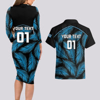 Custom Fiji Rugby Couples Matching Long Sleeve Bodycon Dress and Hawaiian Shirt Flying Fijians Blue Palm Tree Version LT01 - Polynesian Pride