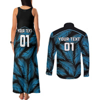 Custom Fiji Rugby Couples Matching Tank Maxi Dress and Long Sleeve Button Shirts Flying Fijians Blue Palm Tree Version LT01 - Polynesian Pride