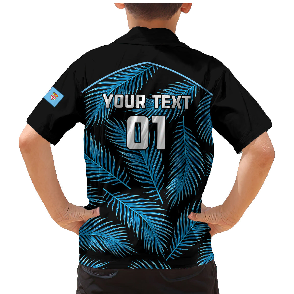 Custom Fiji Rugby Family Matching Mermaid Dress and Hawaiian Shirt Flying Fijians Blue Palm Tree Version LT01 - Polynesian Pride