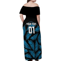 Custom Fiji Rugby Family Matching Off Shoulder Maxi Dress and Hawaiian Shirt Flying Fijians Blue Palm Tree Version LT01 - Polynesian Pride