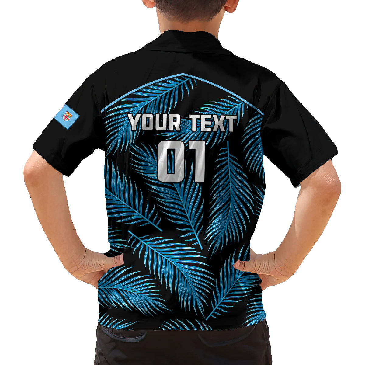 Custom Fiji Rugby Family Matching Summer Maxi Dress and Hawaiian Shirt Flying Fijians Blue Palm Tree Version LT01 - Polynesian Pride