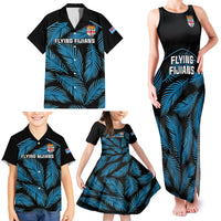 Custom Fiji Rugby Family Matching Tank Maxi Dress and Hawaiian Shirt Flying Fijians Blue Palm Tree Version LT01 - Polynesian Pride