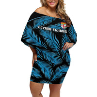 custom-fiji-rugby-off-shoulder-short-dress-flying-fijians-blue-palm-tree-version