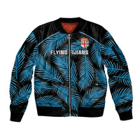 Custom Fiji Rugby Sleeve Zip Bomber Jacket Flying Fijians Blue Palm Tree Version LT01 Unisex Black - Polynesian Pride