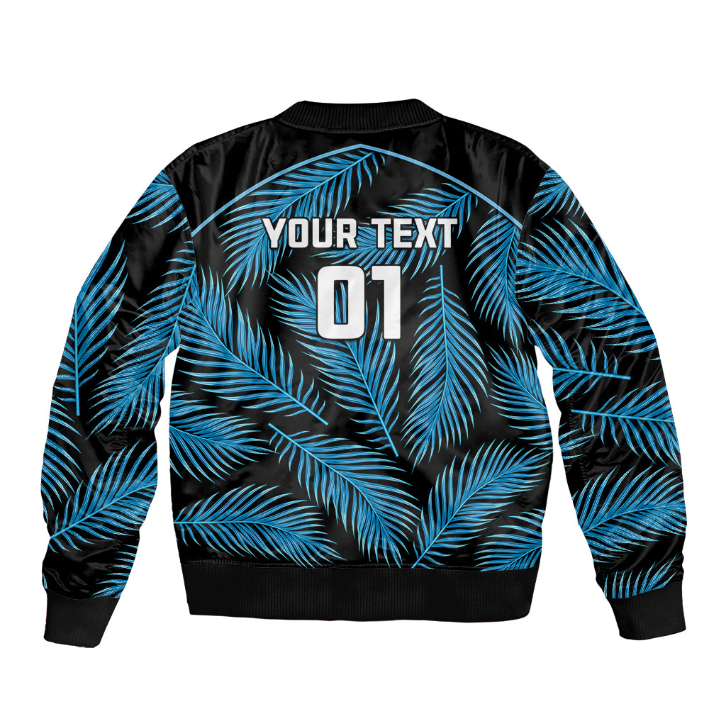 Custom Fiji Rugby Sleeve Zip Bomber Jacket Flying Fijians Blue Palm Tree Version LT01 - Polynesian Pride