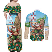 Hawaii Christmas Santa Claus Couples Matching Off Shoulder Maxi Dress and Long Sleeve Button Shirt Mele Kalikimaka Tropical Beach LT01 - Polynesian Pride