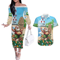 Hawaii Christmas Santa Claus Couples Matching Off The Shoulder Long Sleeve Dress and Hawaiian Shirt Mele Kalikimaka Tropical Beach LT01 Art - Polynesian Pride