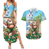 Hawaii Christmas Santa Claus Couples Matching Summer Maxi Dress and Hawaiian Shirt Mele Kalikimaka Tropical Beach LT01 Art - Polynesian Pride