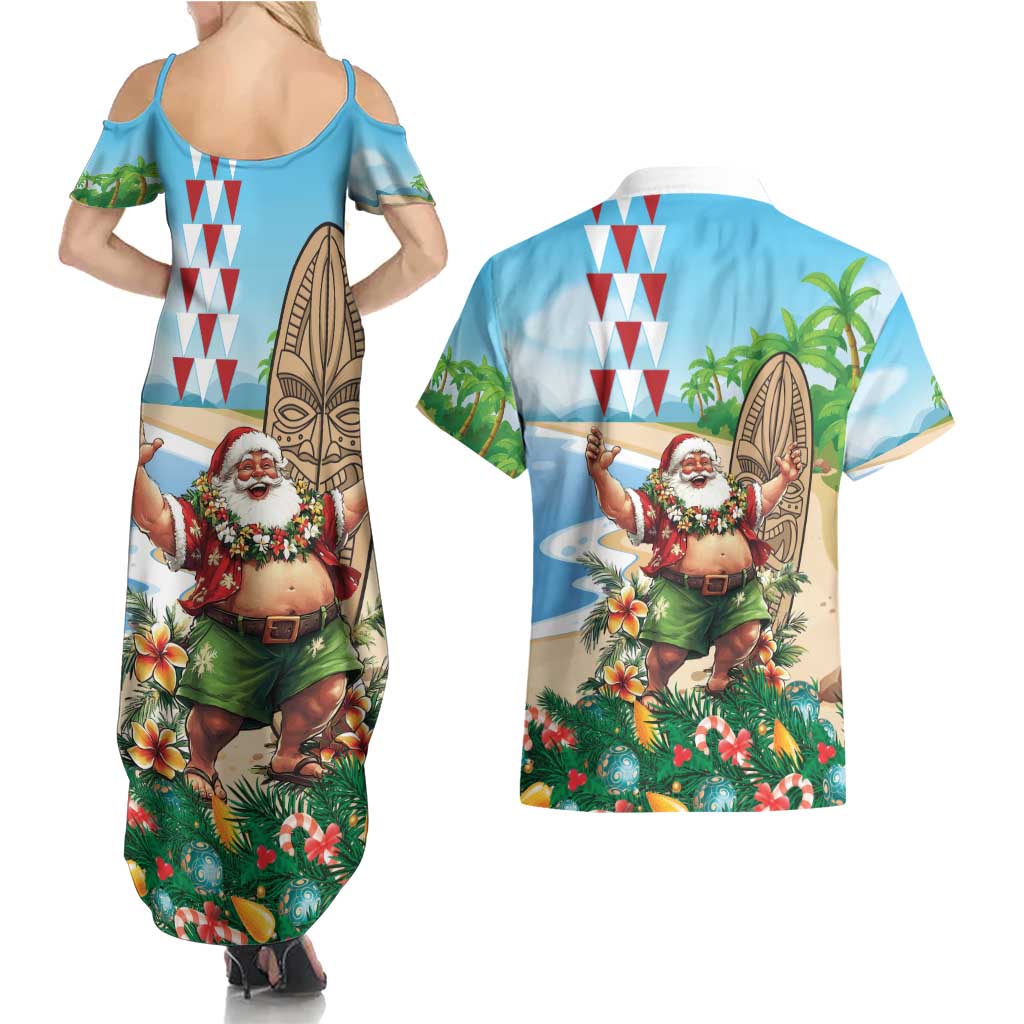 Hawaii Christmas Santa Claus Couples Matching Summer Maxi Dress and Hawaiian Shirt Mele Kalikimaka Tropical Beach LT01 - Polynesian Pride