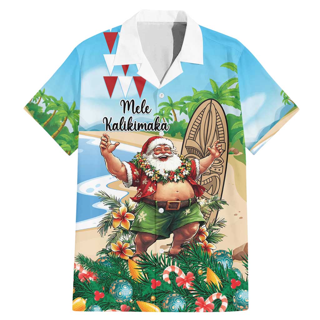 Hawaii Christmas Santa Claus Family Matching Mermaid Dress and Hawaiian Shirt Mele Kalikimaka Tropical Beach LT01 Dad's Shirt - Short Sleeve Art - Polynesian Pride