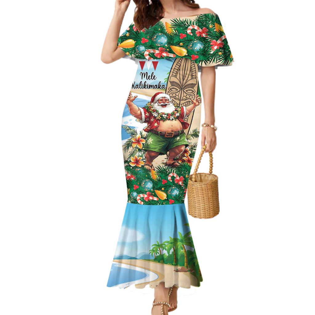 Hawaii Christmas Santa Claus Family Matching Mermaid Dress and Hawaiian Shirt Mele Kalikimaka Tropical Beach LT01 Mom's Dress Art - Polynesian Pride