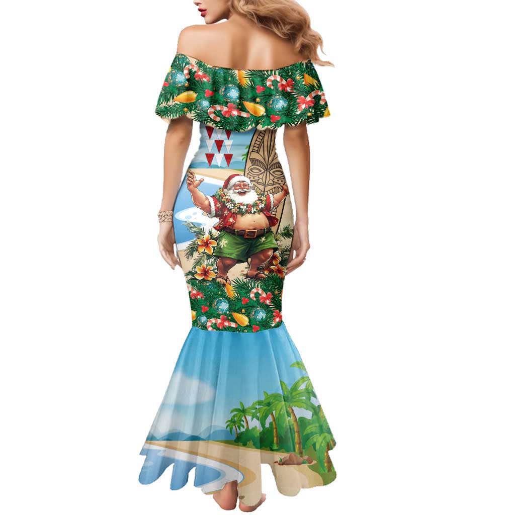 Hawaii Christmas Santa Claus Family Matching Mermaid Dress and Hawaiian Shirt Mele Kalikimaka Tropical Beach LT01 - Polynesian Pride