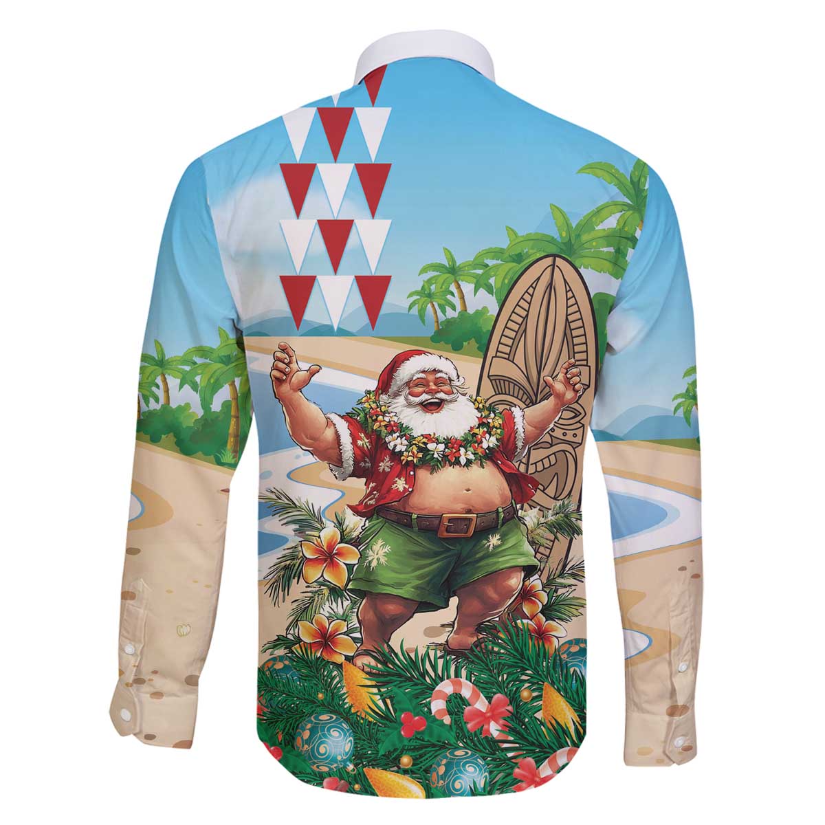 Hawaii Christmas Santa Claus Family Matching Off The Shoulder Long Sleeve Dress and Hawaiian Shirt Mele Kalikimaka Tropical Beach LT01 - Polynesian Pride