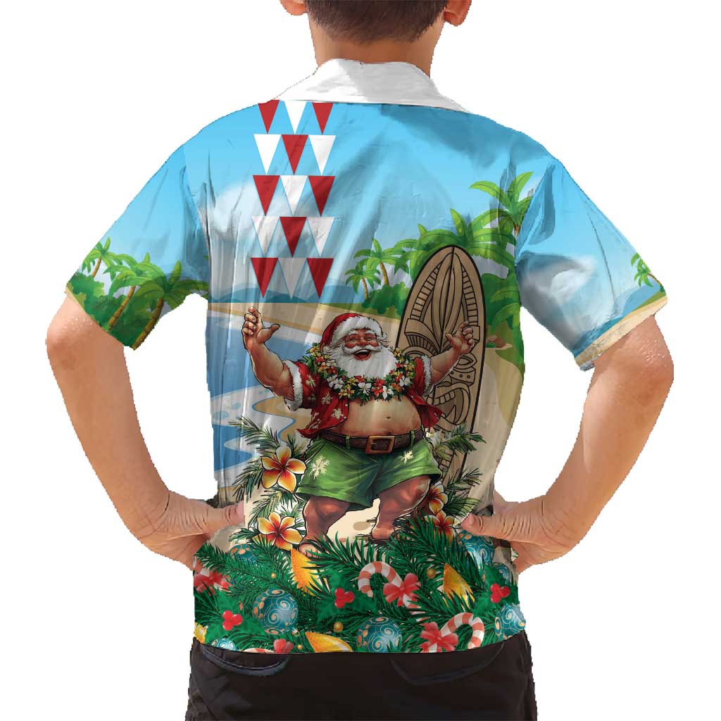 Hawaii Christmas Santa Claus Family Matching Off Shoulder Maxi Dress and Hawaiian Shirt Mele Kalikimaka Tropical Beach LT01 - Polynesian Pride