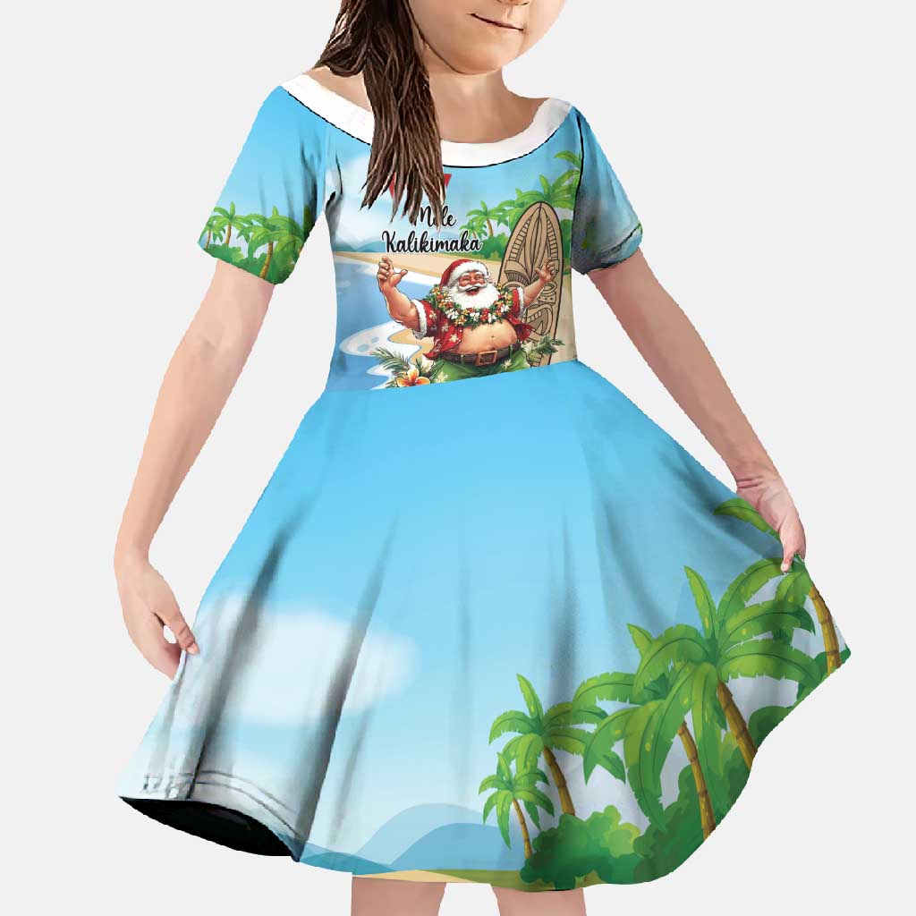 Hawaii Christmas Santa Claus Family Matching Off Shoulder Maxi Dress and Hawaiian Shirt Mele Kalikimaka Tropical Beach LT01 Daughter's Dress Art - Polynesian Pride